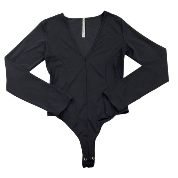Free People Intimately  Bodysuit Womens Medium Black Long Sleeve V-Neck Comfort - Picture 1 of 11